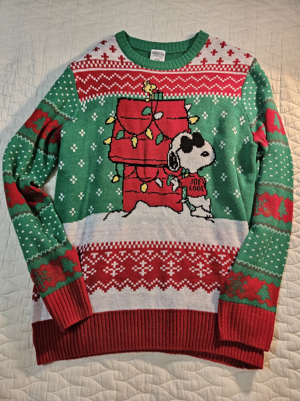 Men's Green & Red Snoopy Holiday Crewneck Sweater